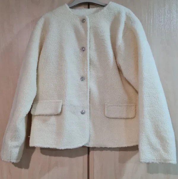 Women’s Teddy Jacket Cream Boucle Button Coat M / UK 12-14