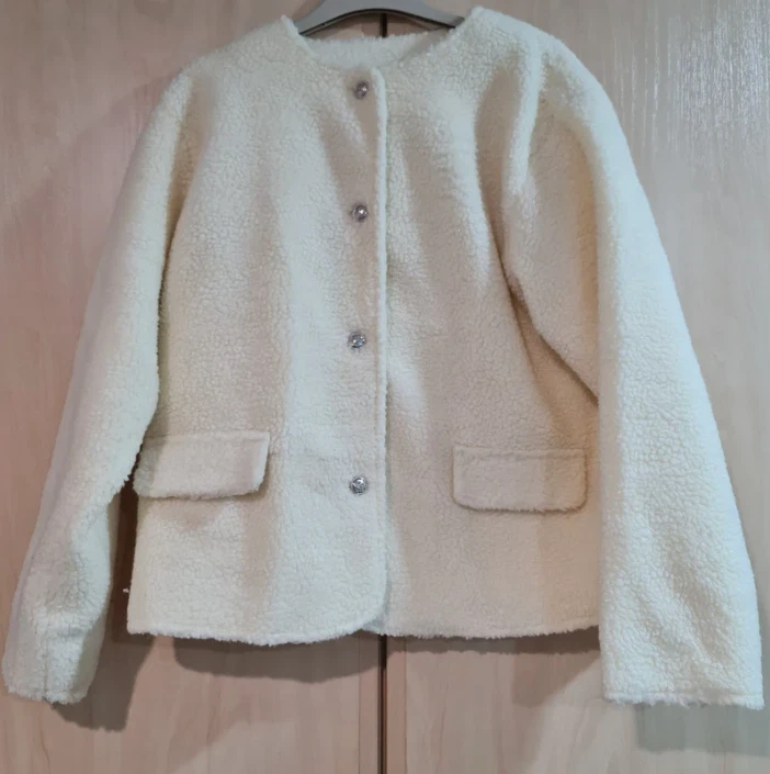 Women’s Teddy Jacket Cream Boucle Button Coat M / UK 12-14