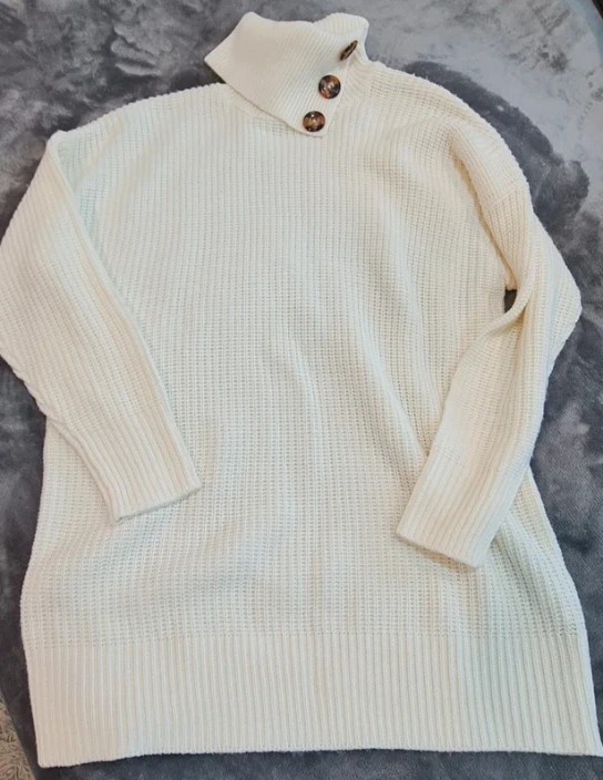 JD Williams Women’s Chunky Knit Jumper Cream Button UK 18-22