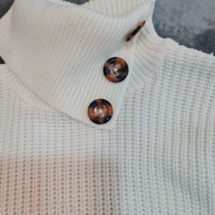 JD Williams Women’s Chunky Knit Jumper Cream Button UK 18-22 - Image 2