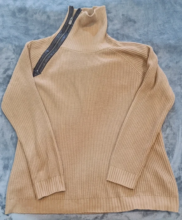 Belle Gray Women’s Jumper Zip Neck Knit Beige Mustard UK 20-22