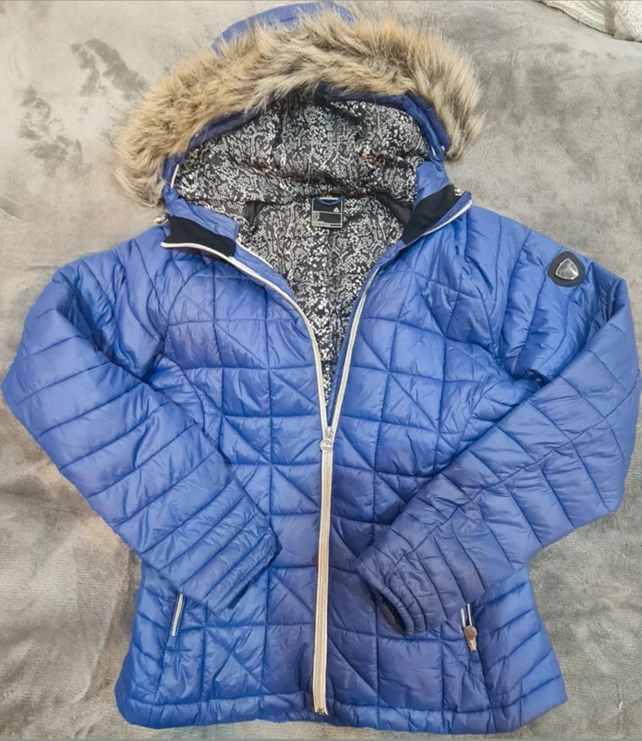 Dare2B Women’s Padded Jacket Faux Fur Hood Blue S / UK 8-10