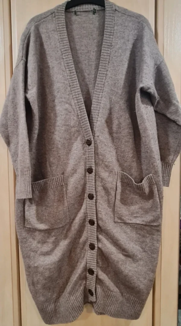 WoolOvers Women’s Pure New Wool Long Cardigan Brown M / UK 12-14