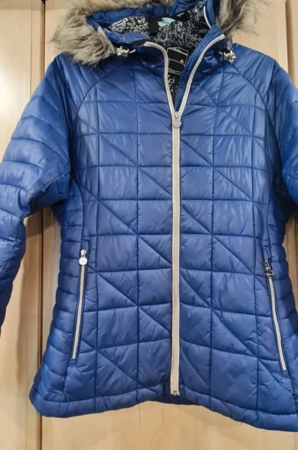 Dare2B Women’s Quilted Jacket Blue Faux Fur Hood M / UK 12-14