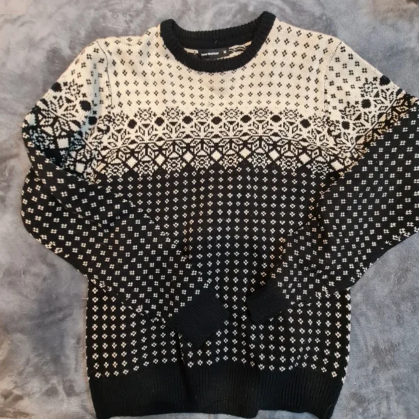 Cedar Wood State Men’s Nordic Pattern Jumper Black White Knit M