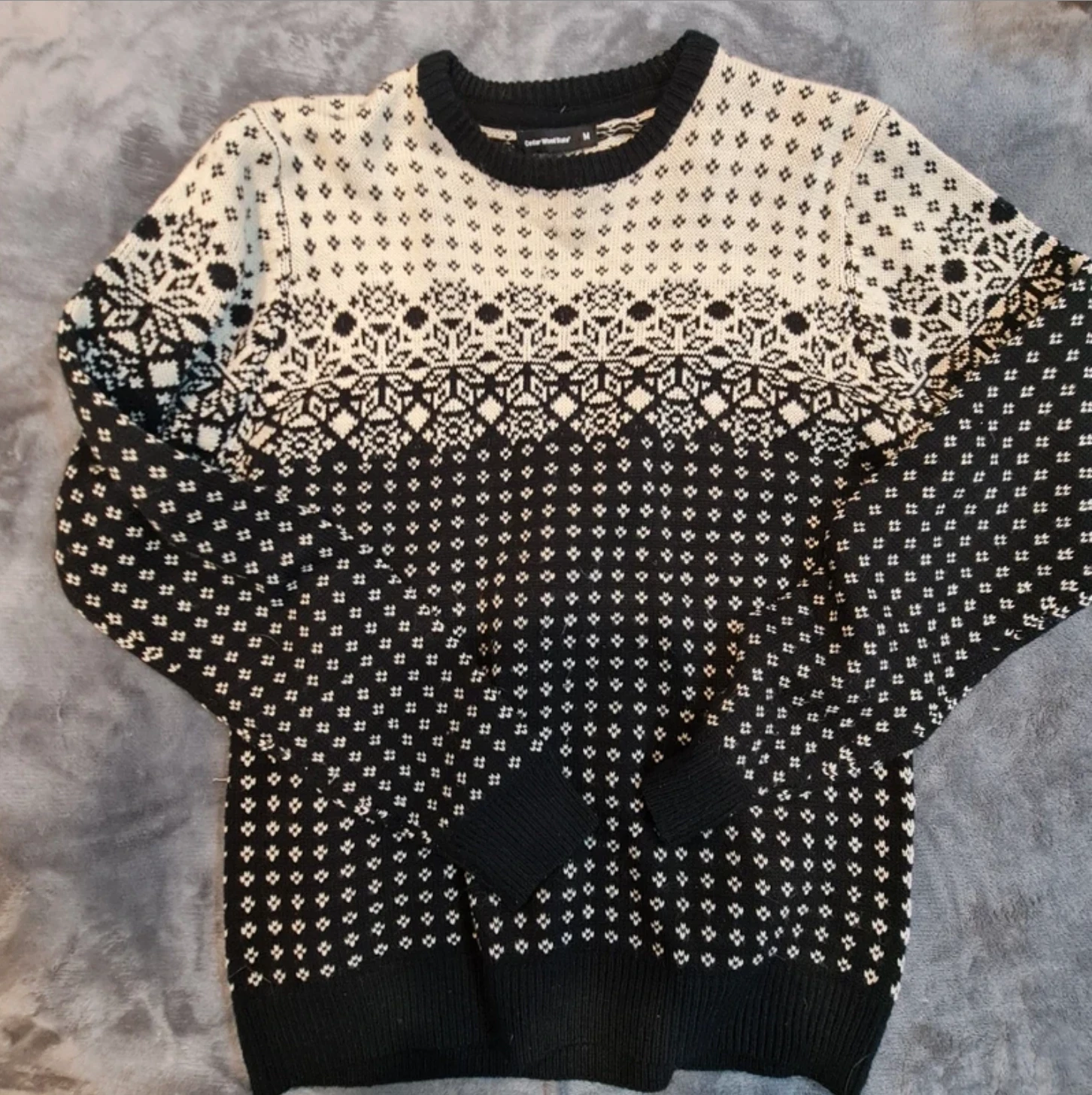 Cedar Wood State Men’s Nordic Pattern Jumper Black White Knit M