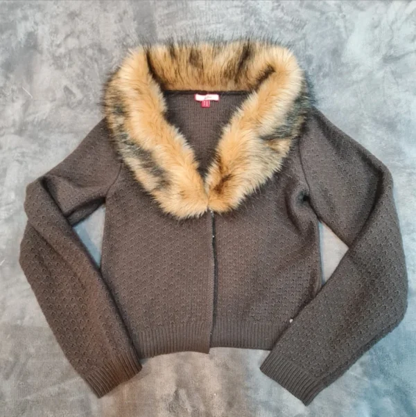 Joe Browns Women’s Cardigan Faux Fur Collar Brown Knit UK 12-14