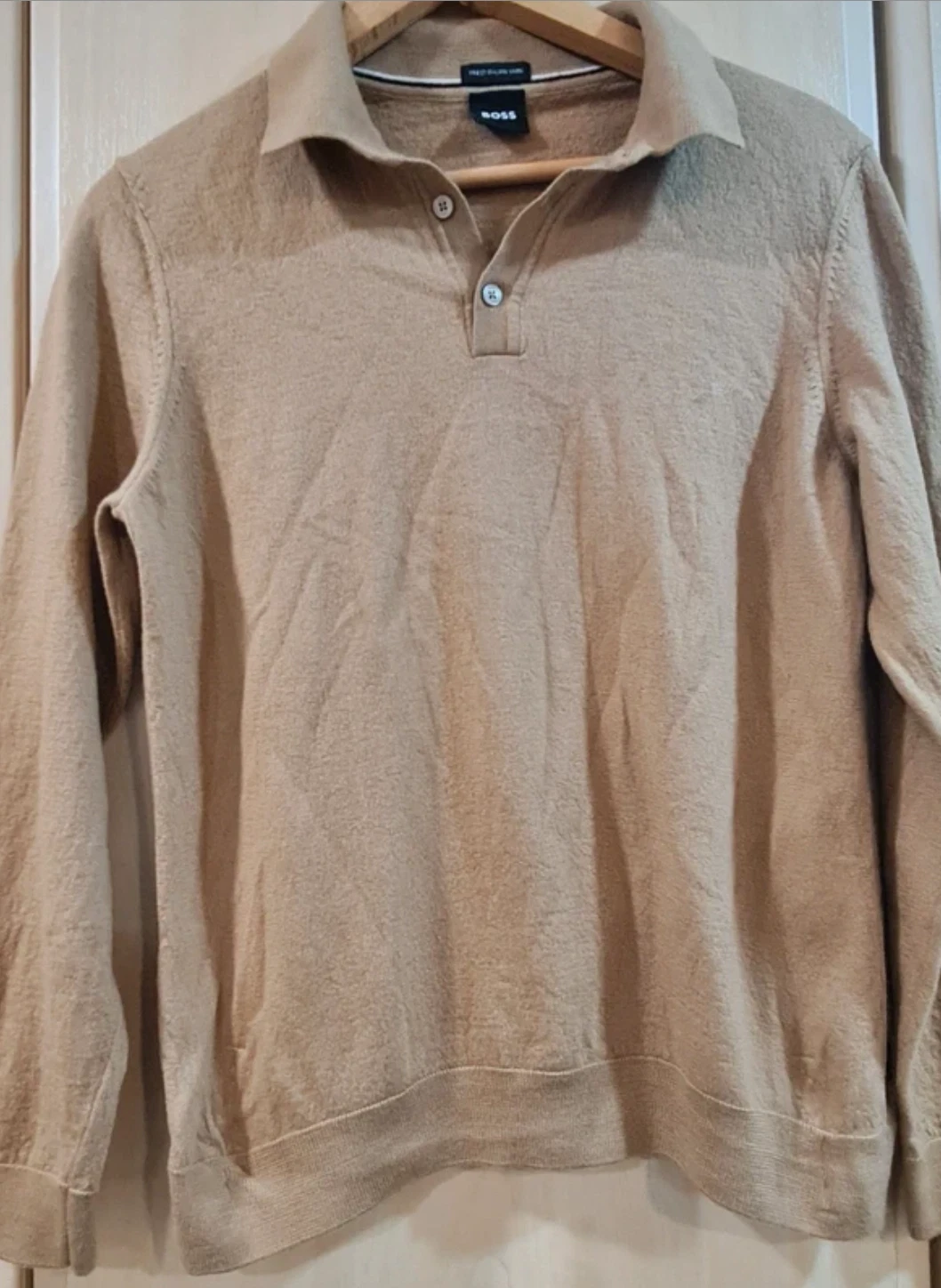 Boss Men’s Knitted Collared Jumper Beige L Luxury Designer