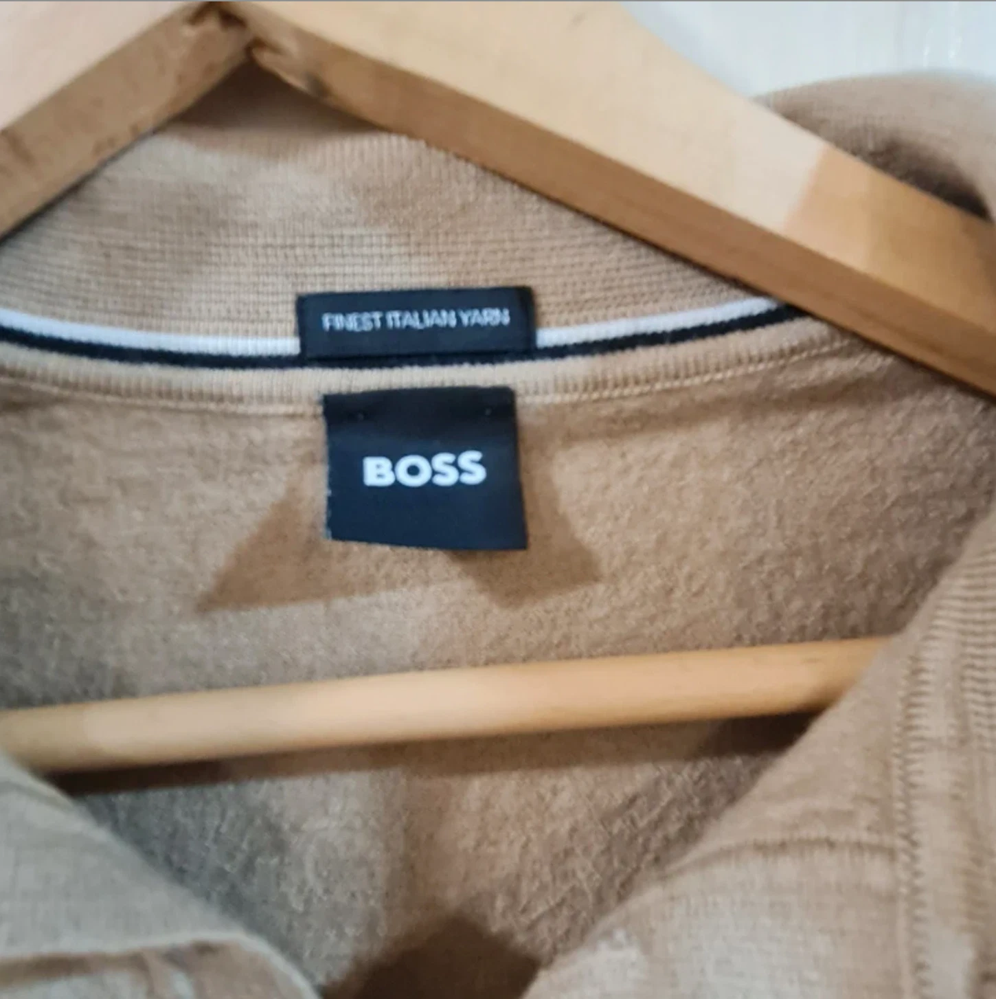 Boss Men’s Knitted Collared Jumper Beige L Luxury Designer - Image 2
