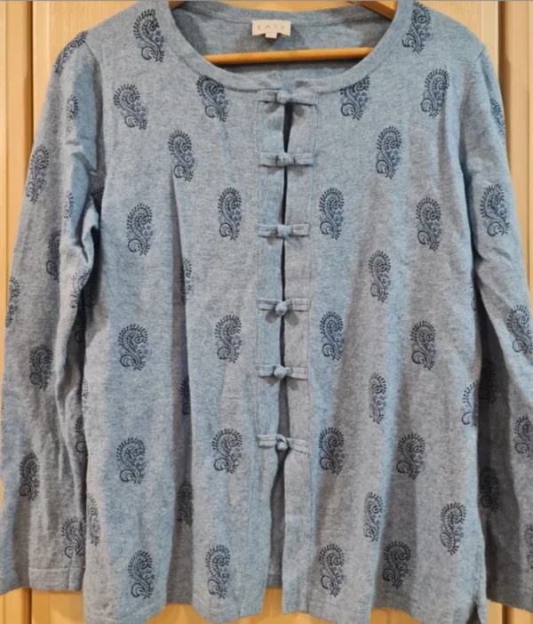 East Women’s Grey Paisley Knit Cardigan Boho Toggle UK 12-14