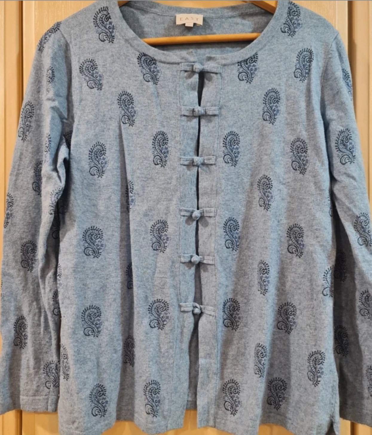 East Women’s Grey Paisley Knit Cardigan Boho Toggle UK 12-14