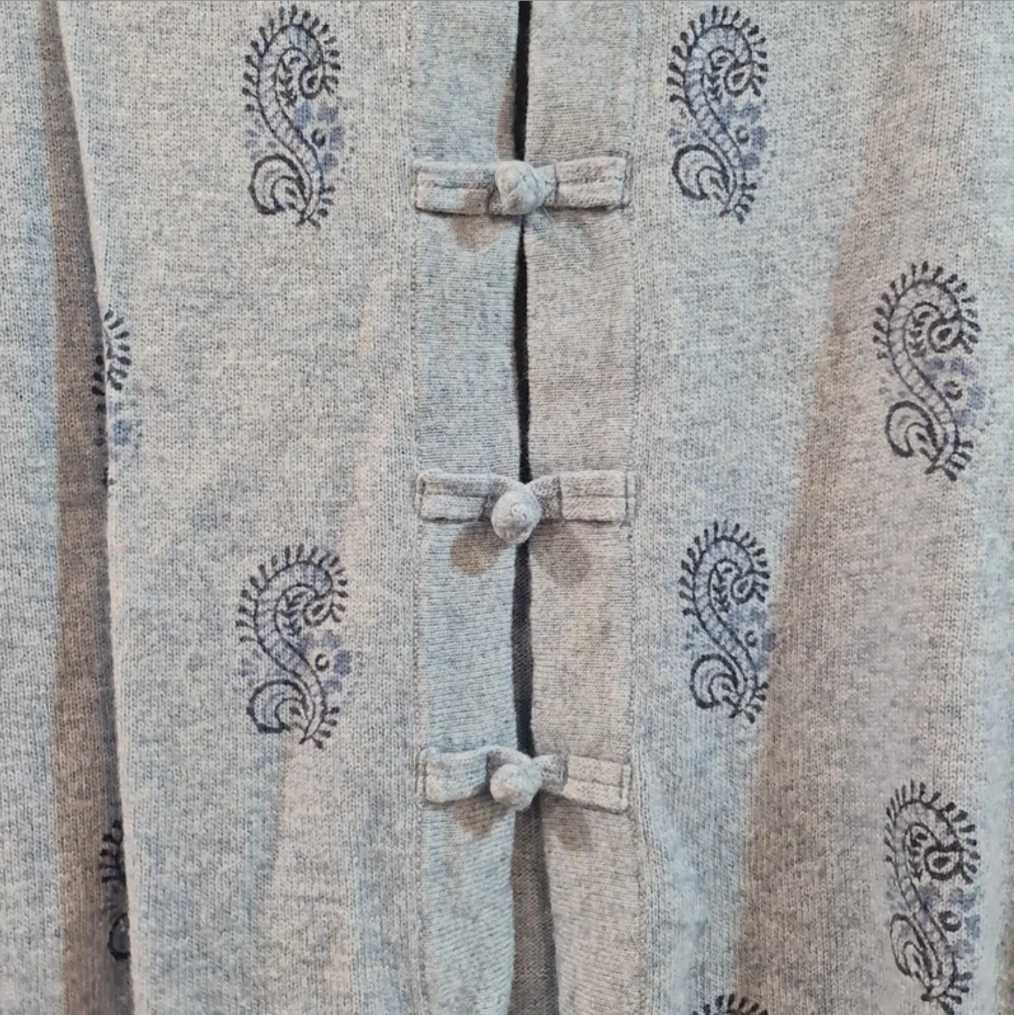 East Women’s Grey Paisley Knit Cardigan Boho Toggle UK 12-14 - Image 2