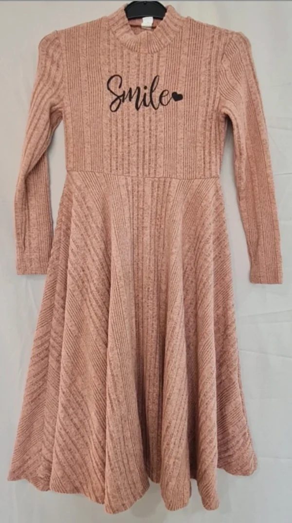 Shein Girls Pink Knit Dress “Smile” Long Sleeve Age 10 / 140 cm