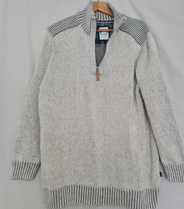 Maine New England Men’s Quarter Zip Knit Jumper Grey Size L