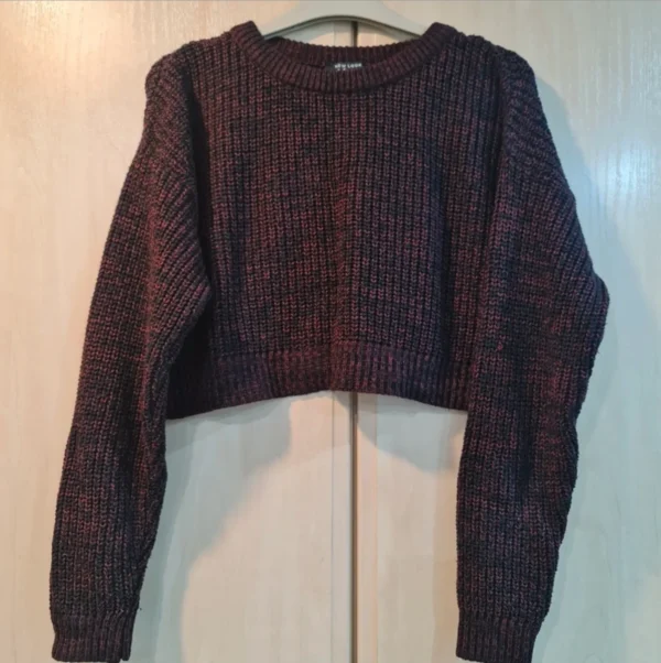 New Look Girls Cropped Knit Jumper Red Black 12 Years / 152 cm