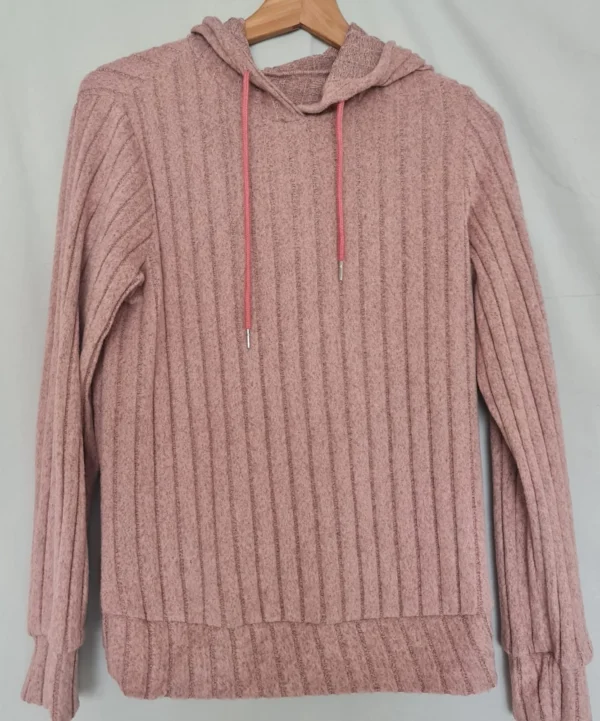 Soft Ribbed Women’s Hooded Jumper Rose Pink M UK 12-14