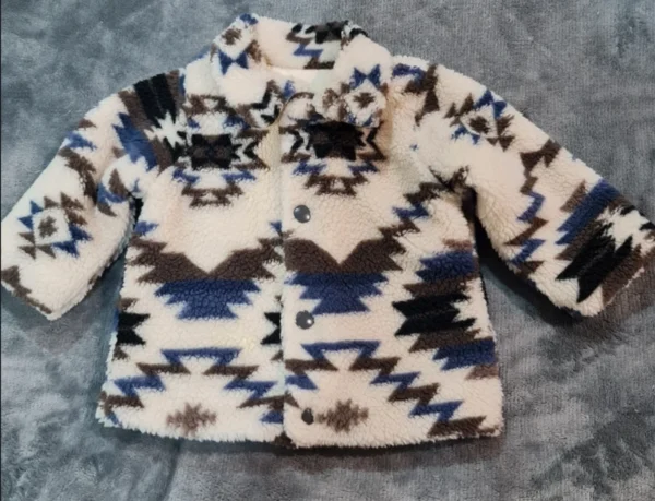 Nutmeg Baby Fleece Jacket Aztec Pattern Cream Blue 3-6 Months