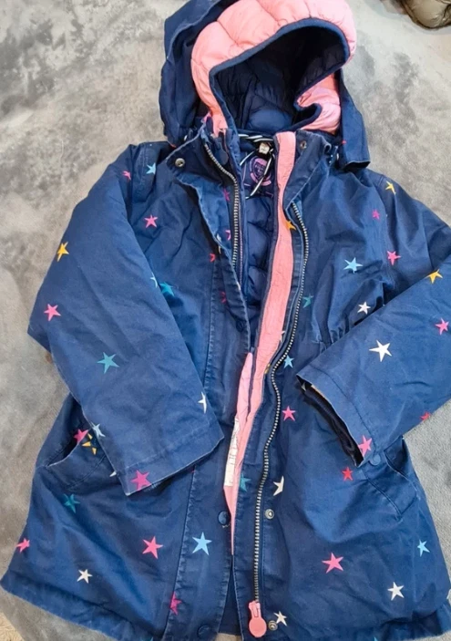 Joules Girls Navy Star Print Hooded Coat Jacket 8 Years