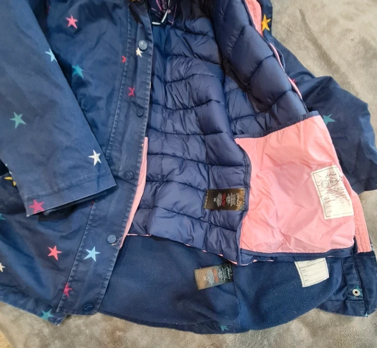 Joules Girls Navy Star Print Hooded Coat Jacket 8 Years - Image 3