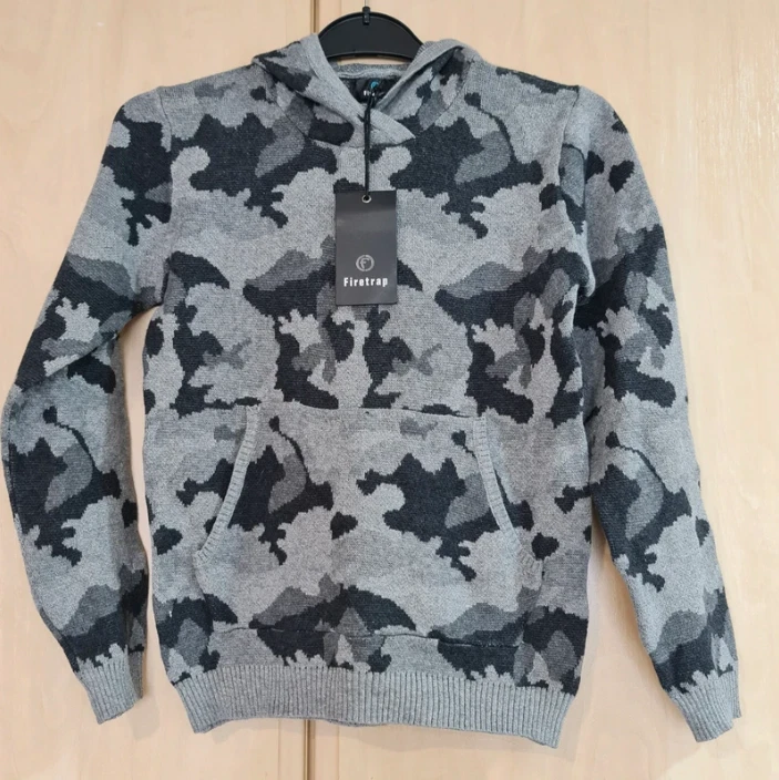 Firetrap Boys Camo Hoodie Jumper Pullover 7-8 Years 122 cm NEW