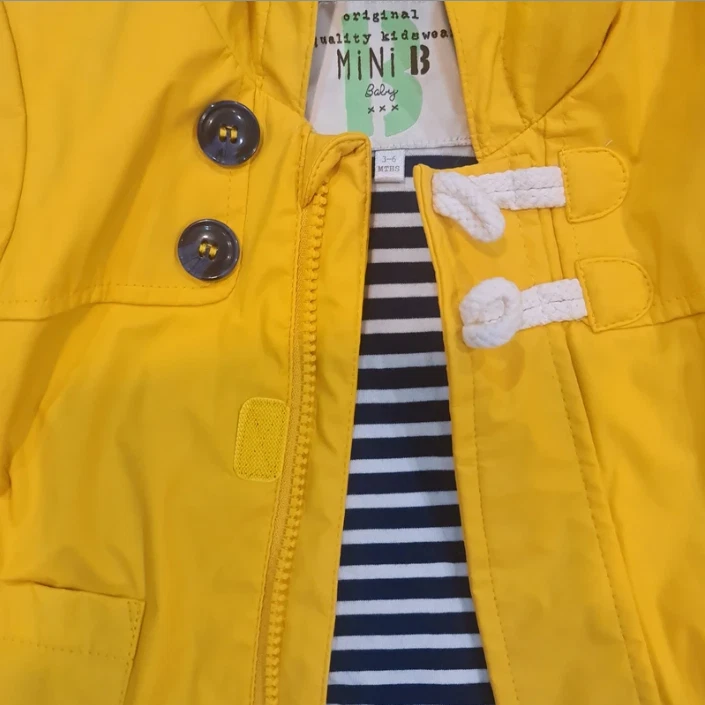 BHS Baby Yellow Raincoat Hooded Jacket Toggle Zip 3-6 Months - Image 2