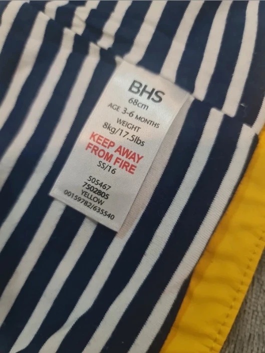 BHS Baby Yellow Raincoat Hooded Jacket Toggle Zip 3-6 Months - Image 3