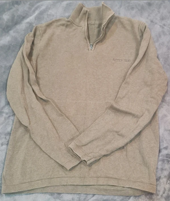 Nautica Men’s Khaki 1/4 Zip Jumper Cotton Pullover XL