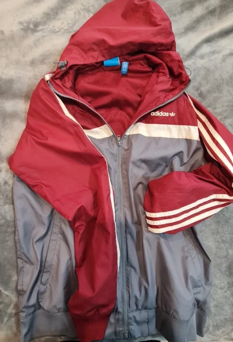 Adidas Men’s Burgundy Grey Hooded Windbreaker Jacket L