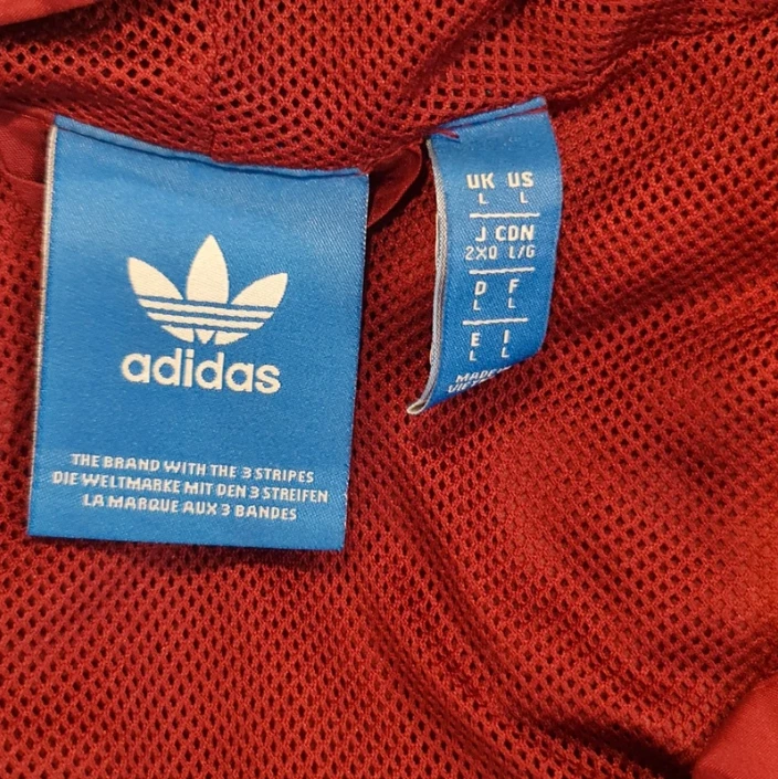 Adidas Men’s Burgundy Grey Hooded Windbreaker Jacket L - Image 3