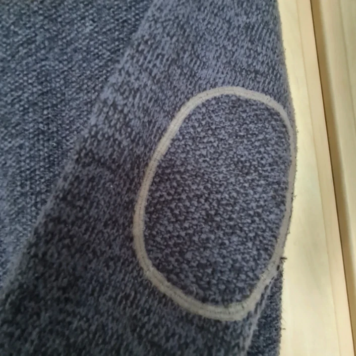 Next Men’s Navy Knit Jumper Button Neck Elbow Patches M - Image 3