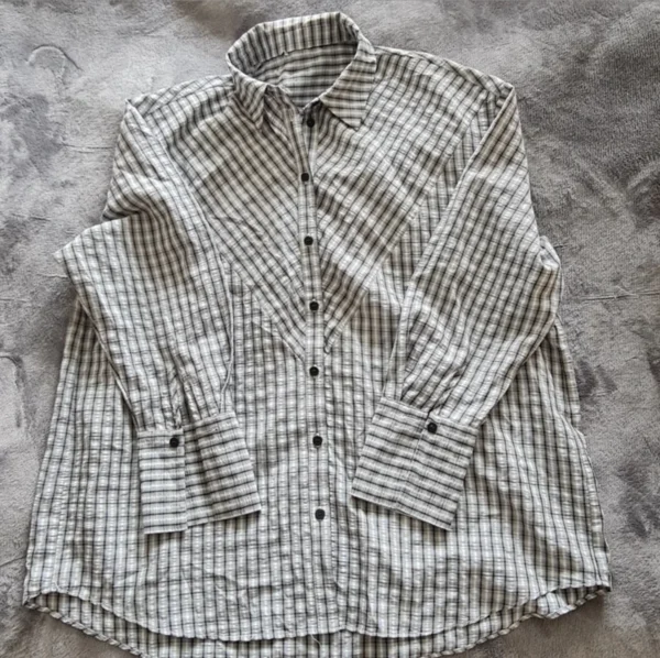 George Women’s Check Shirt Grey White Button Up M / UK 12-14