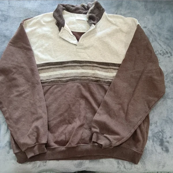 Marks & Spencer Men’s Sweatshirt Brown Beige Striped Pullover L