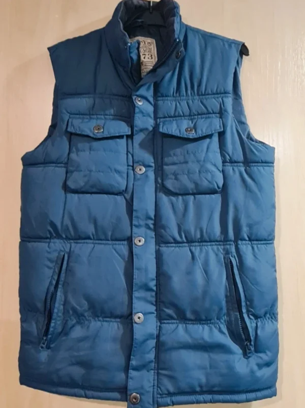 Easy Men’s Puffer Gilet Blue Snap Button Zip Up Bodywarmer S