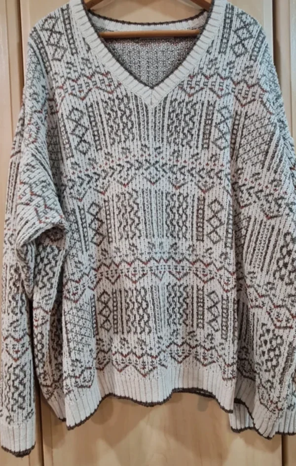 St Michael Men’s Vintage Knit Jumper Beige Patterned V Neck XL