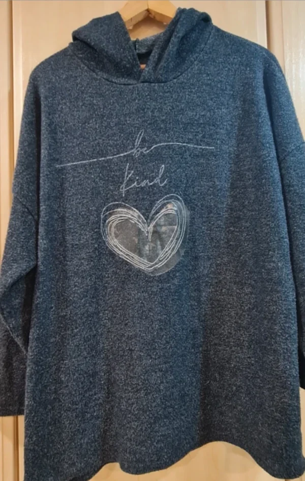 New Collection Women’s Grey Hoodie Heart Print Long UK 16-18
