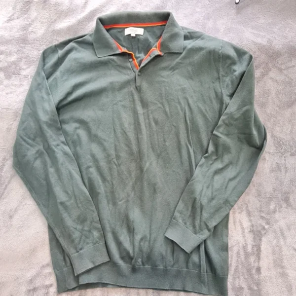 Next Men’s Polo Knit Jumper Dark Green Long Sleeve Smart Casual L
