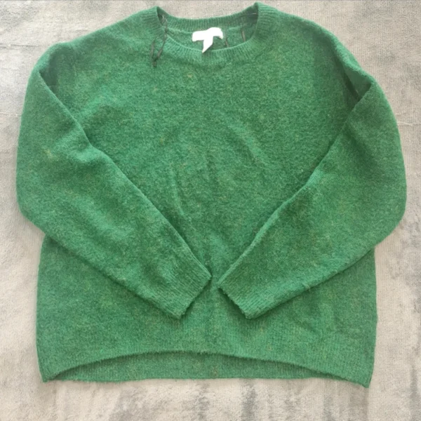 H&M Women’s Fluffy Knit Jumper Green Fuzzy Sweater XS / UK 4-6