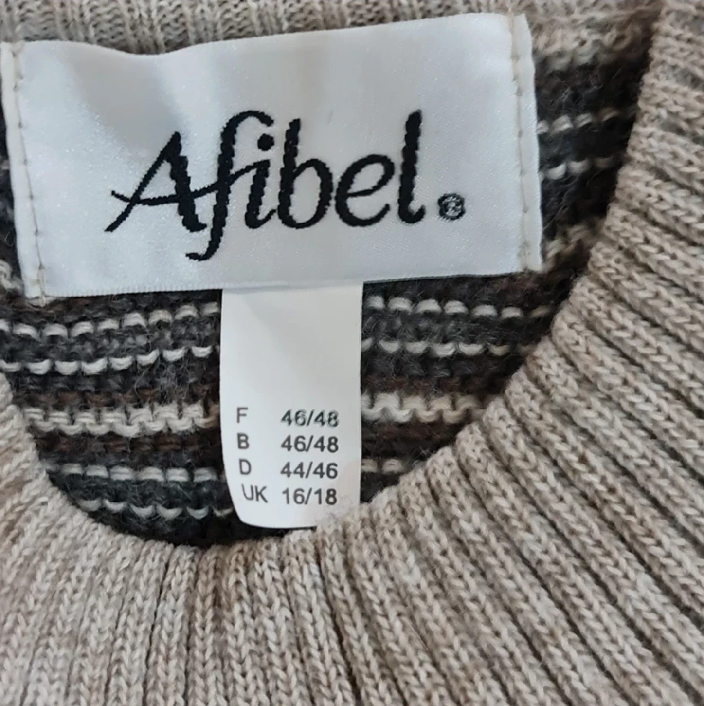 Afibel Women’s Knit Jumper Brown Pattern Crew Neck Cosy UK 16-18 - Image 2