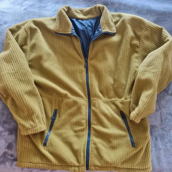 Men’s Fleece Jacket Full Zip Mustard Yellow Outdoor Casual L