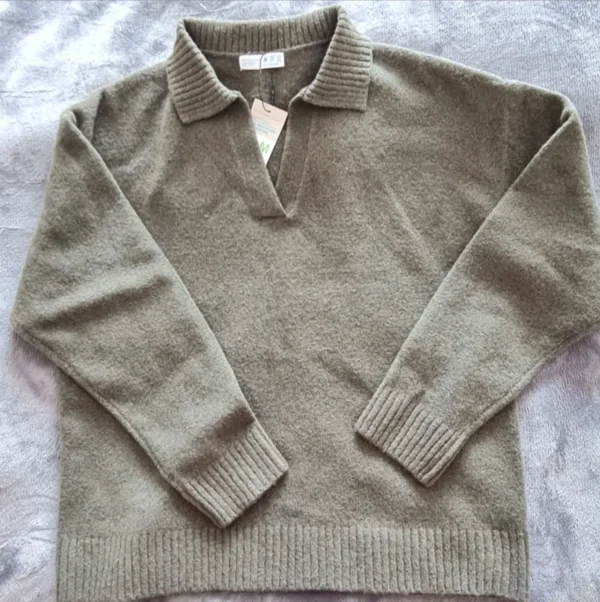 Primark Women’s Knit Jumper Collared V Neck Khaki M / UK 12-14