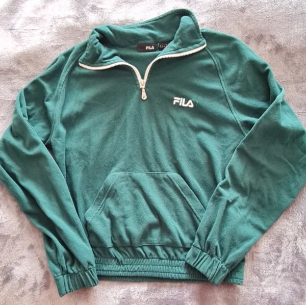 FILA Women’s Fleece Sweatshirt Quarter Zip Green Logo UK 20-22