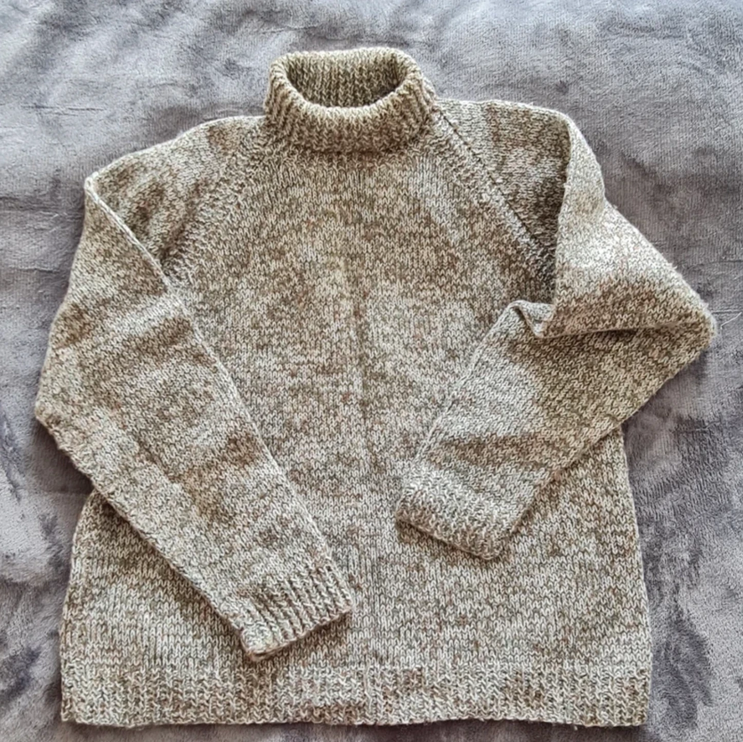 Women’s Chunky Knit Jumper Turtleneck Beige Brown Marl UK 12-14
