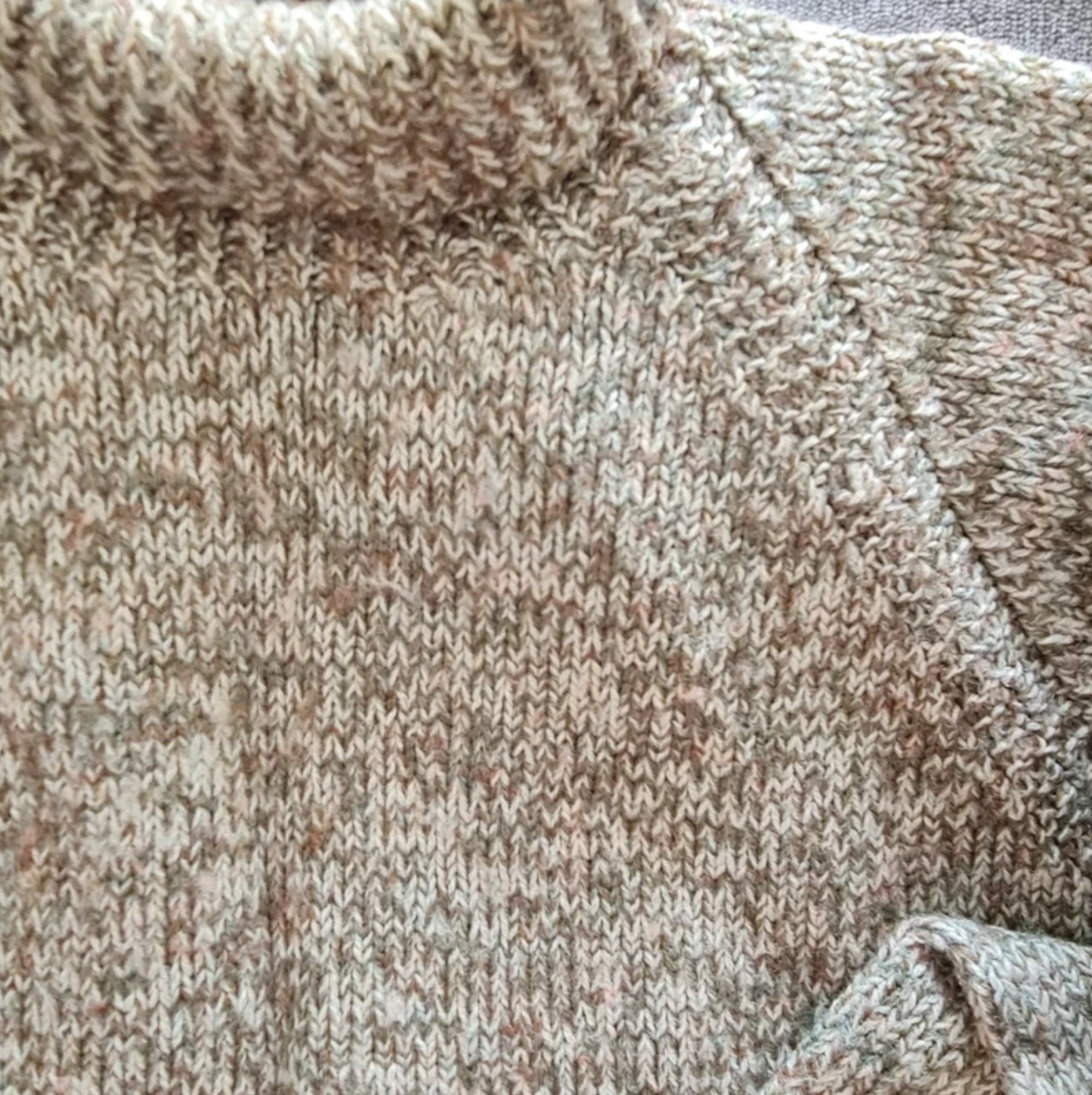 Women’s Chunky Knit Jumper Turtleneck Beige Brown Marl UK 12-14 - Image 2