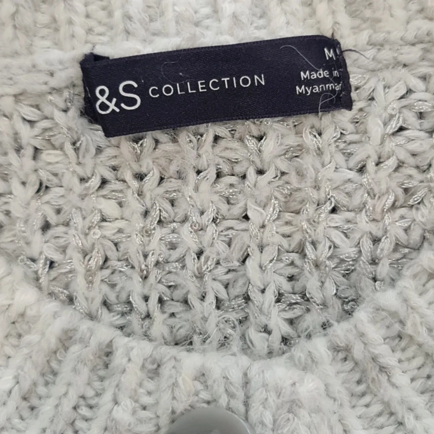 M&S Collection Women’s Grey Beige Knit Cardigan M / UK 12-14 - Image 2
