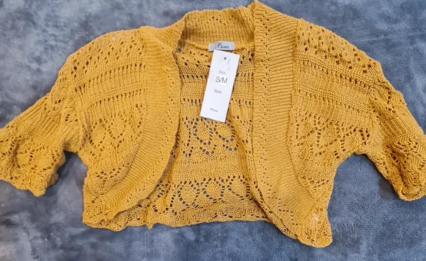 Bina Women’s Mustard Crochet Knit Bolero Cardigan S / UK 8-10