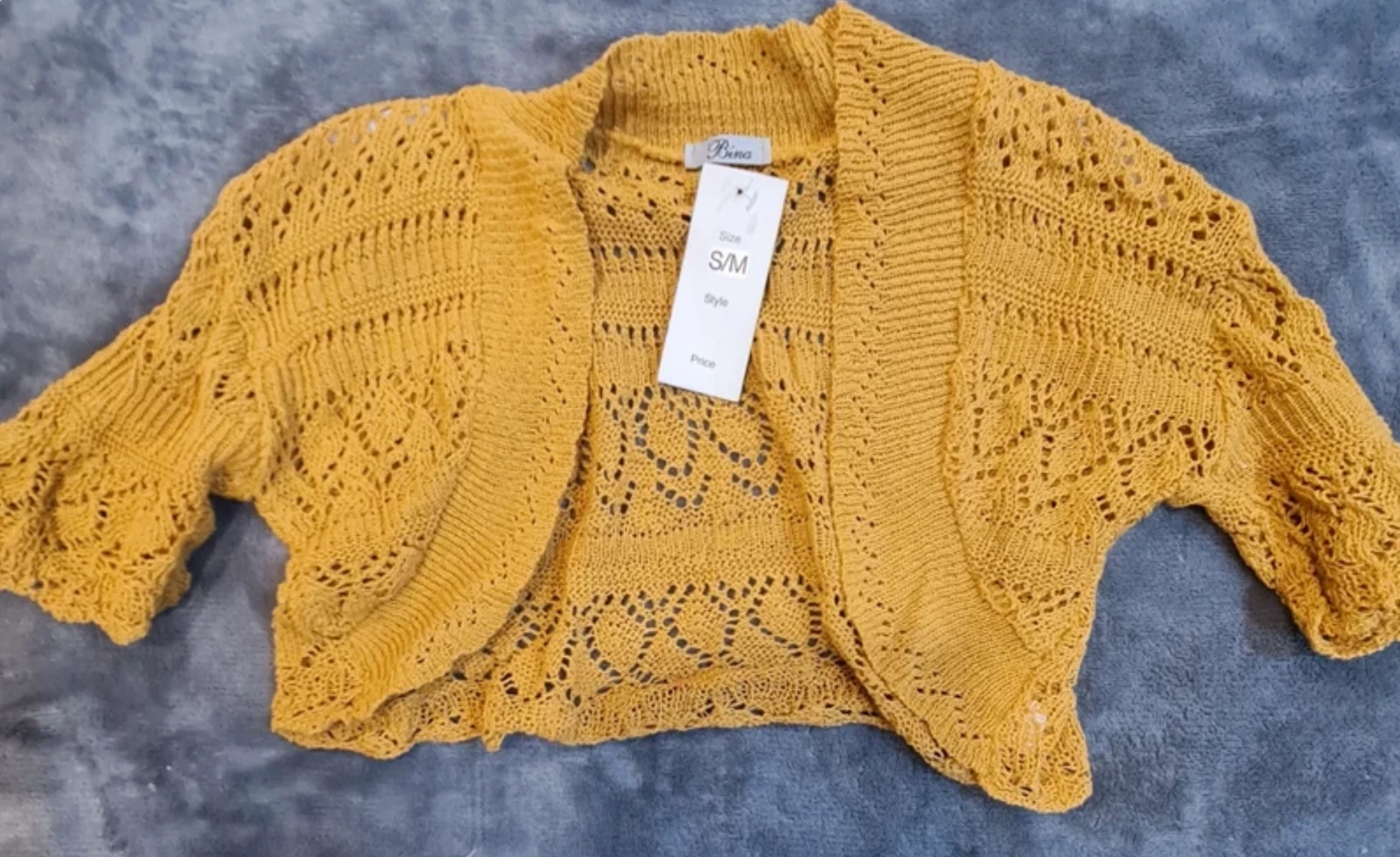 Bina Women’s Mustard Crochet Knit Bolero Cardigan S / UK 8-10