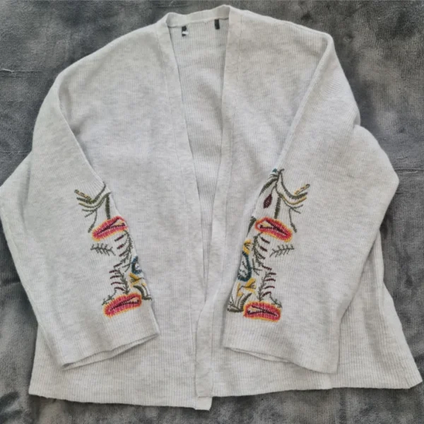 Primark Women’s Grey Embroidered Sleeve Cardigan M / UK 12-14