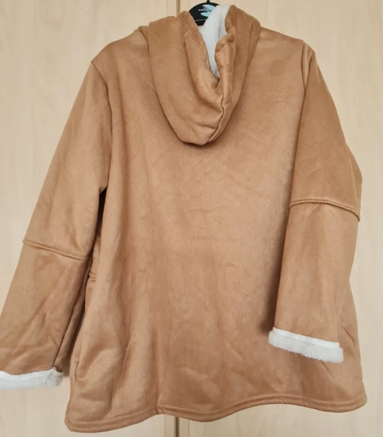 Women’s Beige Hooded Duffle Coat Faux Suede Toggle UK 16-18 - Image 2