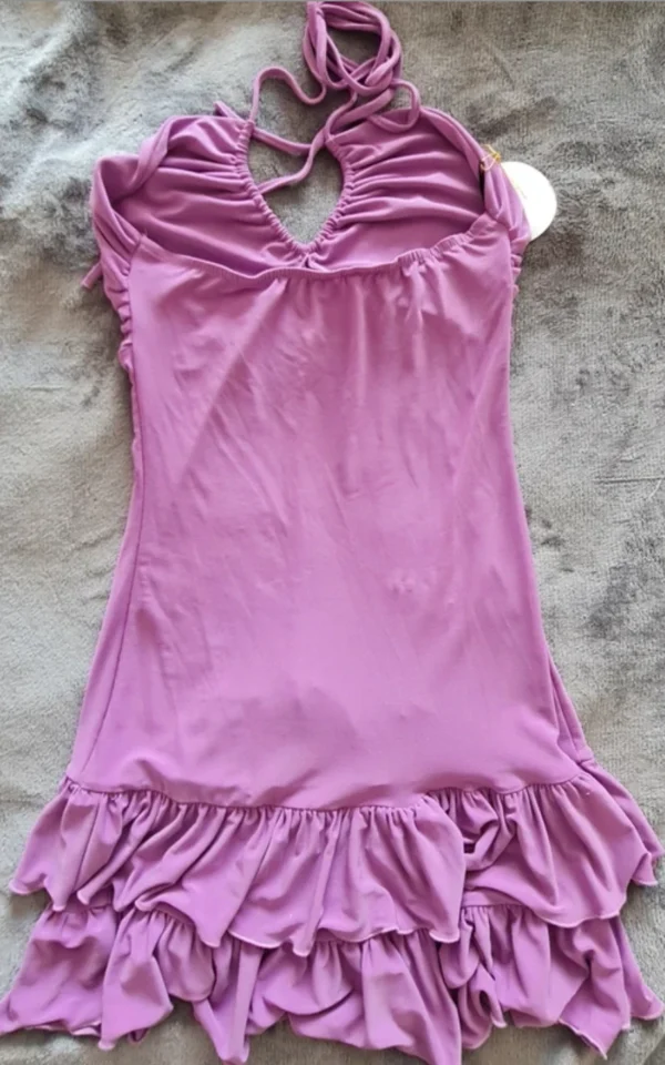 On Cloud Nine Women’s Lilac Halter Neck Dress Frill Hem UK 8-10