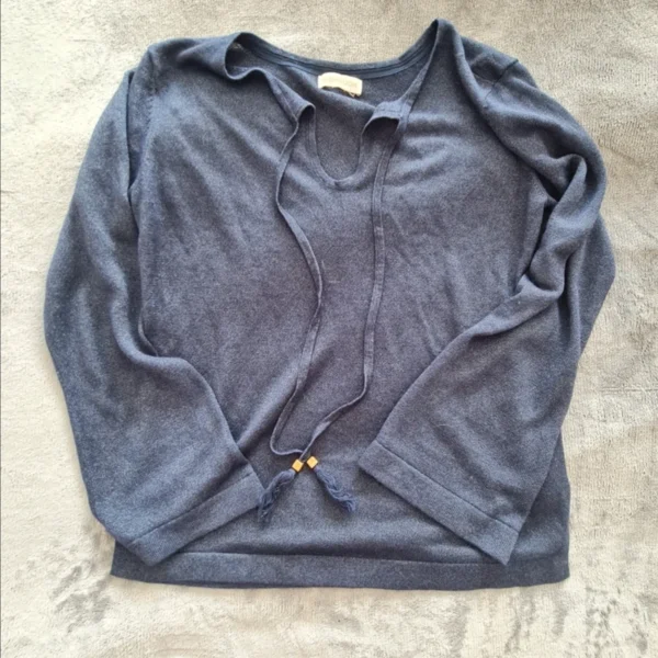 Monsoon Women’s Knit Top Navy Long Sleeve Tie Neck UK 12-14